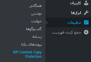 انتخاب گزینه WP Content Copy Protection