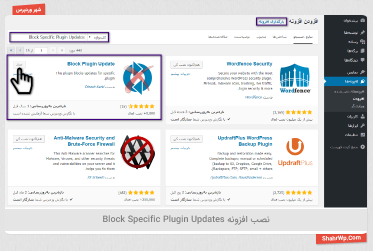 نصب افزونه Block Specific Plugin Updates