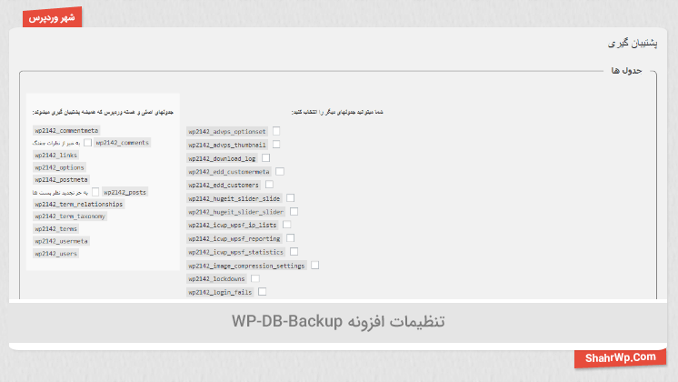تنظیمات افزونه WP-DB-Backup