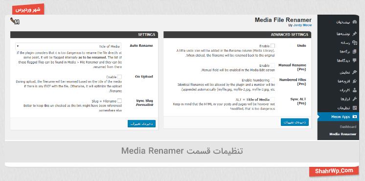 تنظیمات افزونه Media File Renamer