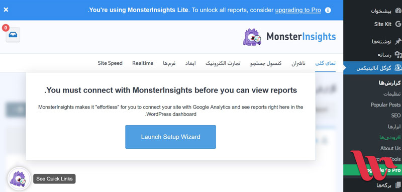 راه اندازی افزونه MonsterInsights